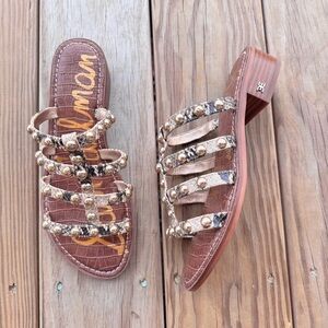 New Sam Edelman Juniper Snake Print & gold studded Gladiator Sandals size 8.5